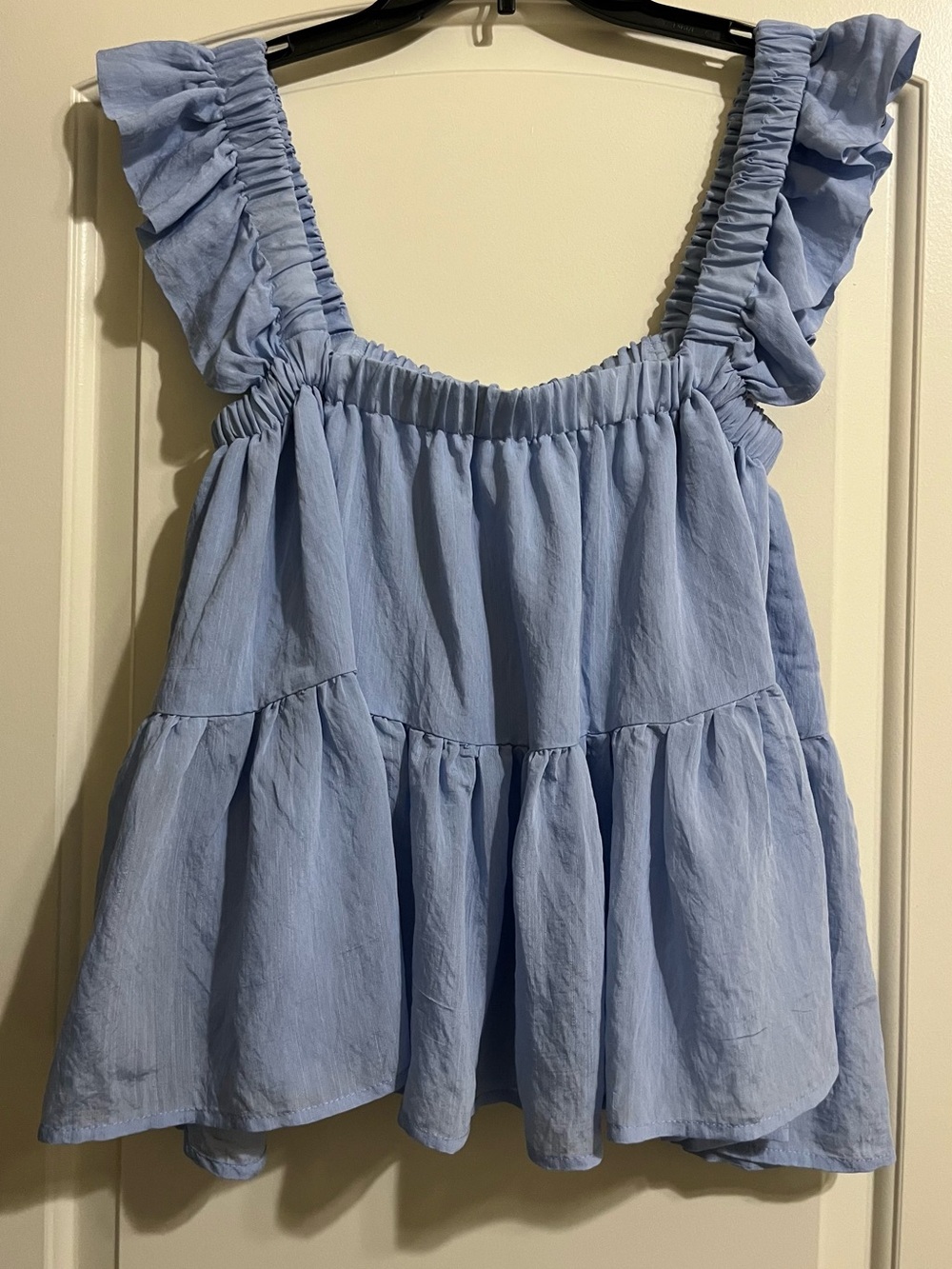 Altar'd State Light Blue Ruffle Strap Babydoll Top Blouse Medium Tie Back